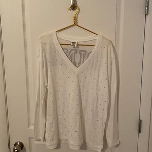 Pink Silver Studded White Long-sleeve T Shirt New without tags Size Medium